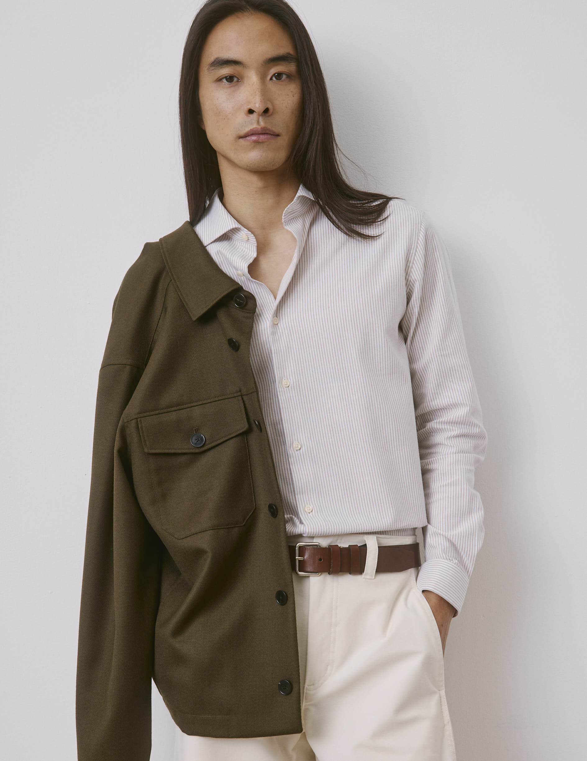 Chemise Aristote rayée beige - Image 4