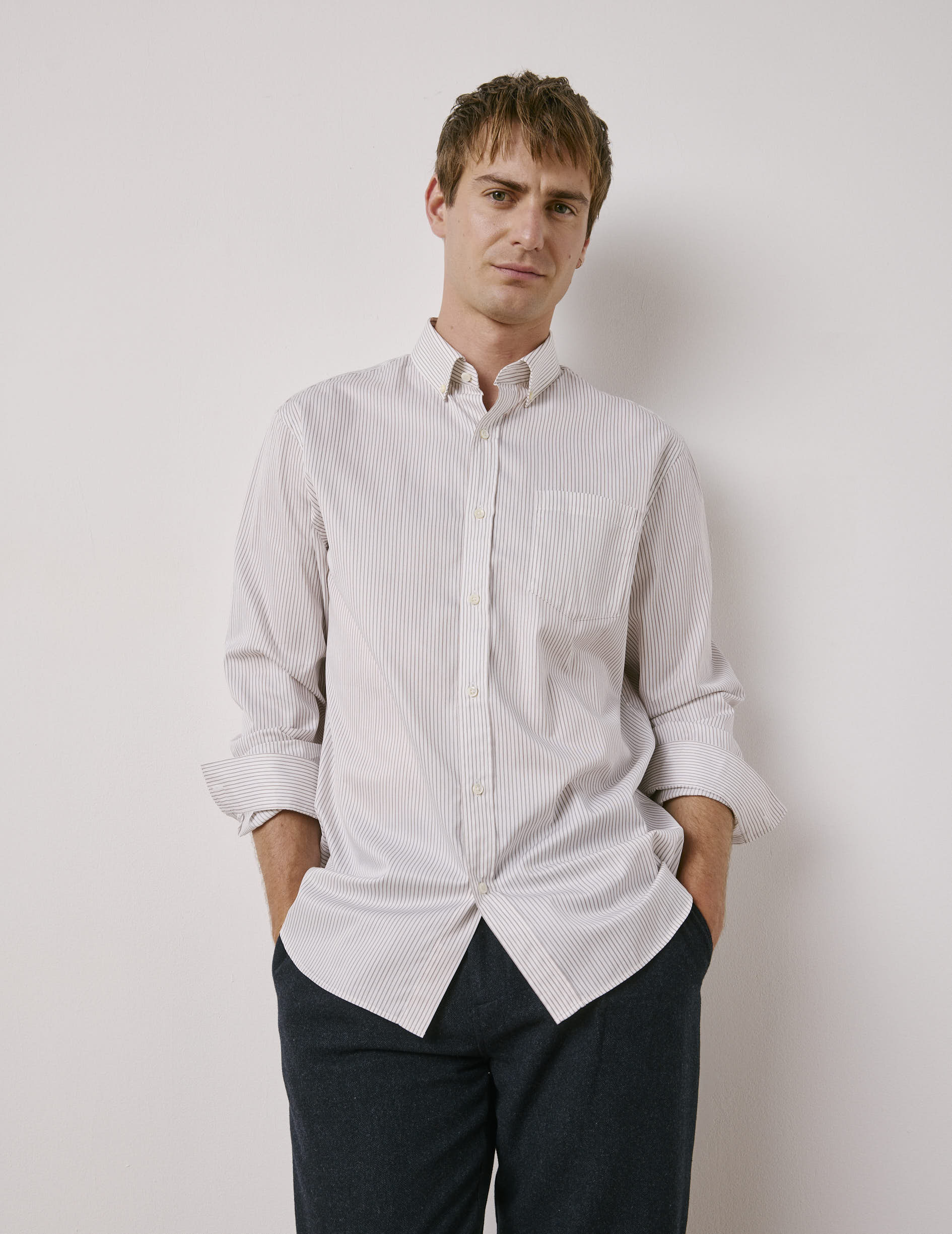 Chemise classique rayée marron - Image 3