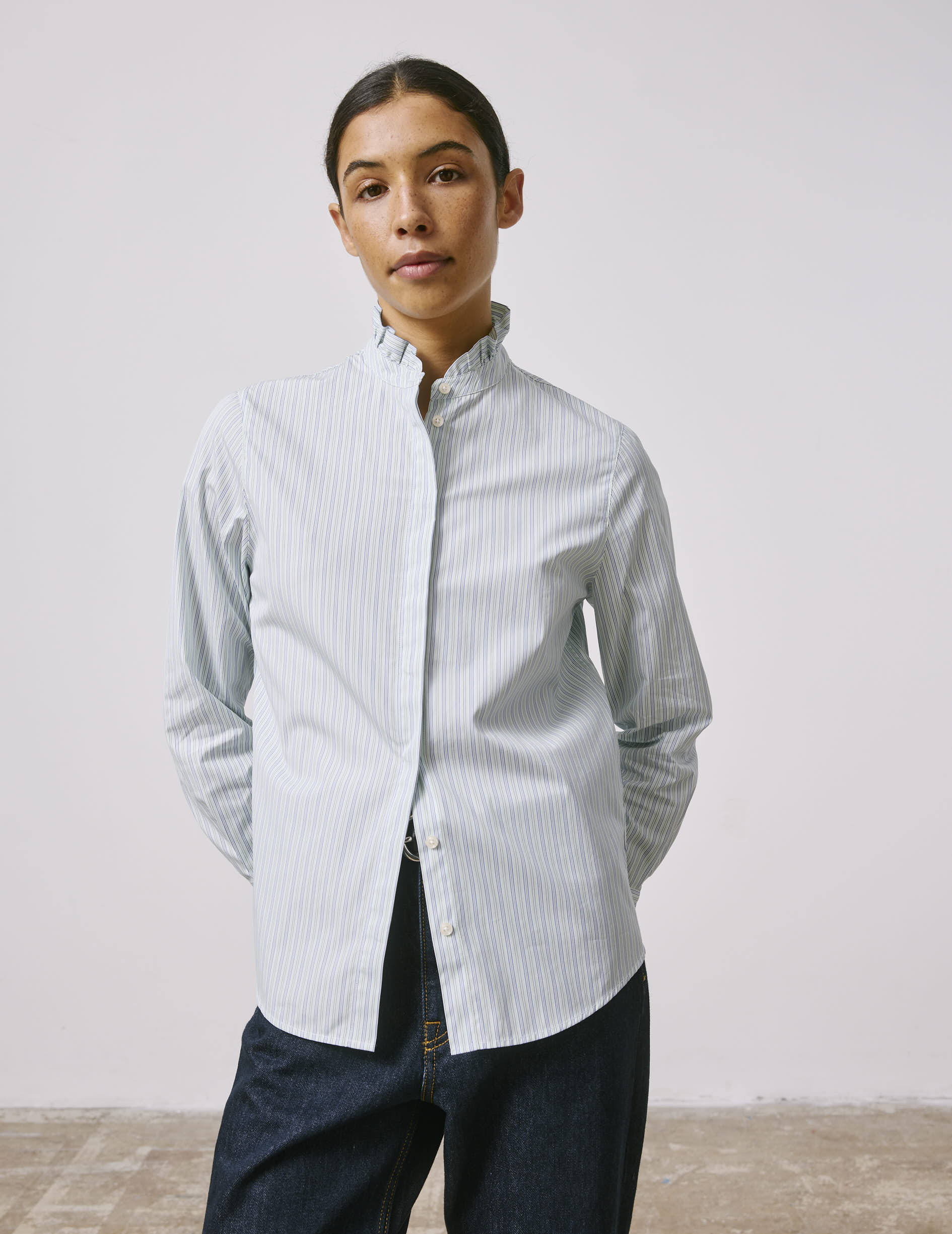 Chemise Louison gorge cachée rayée verte