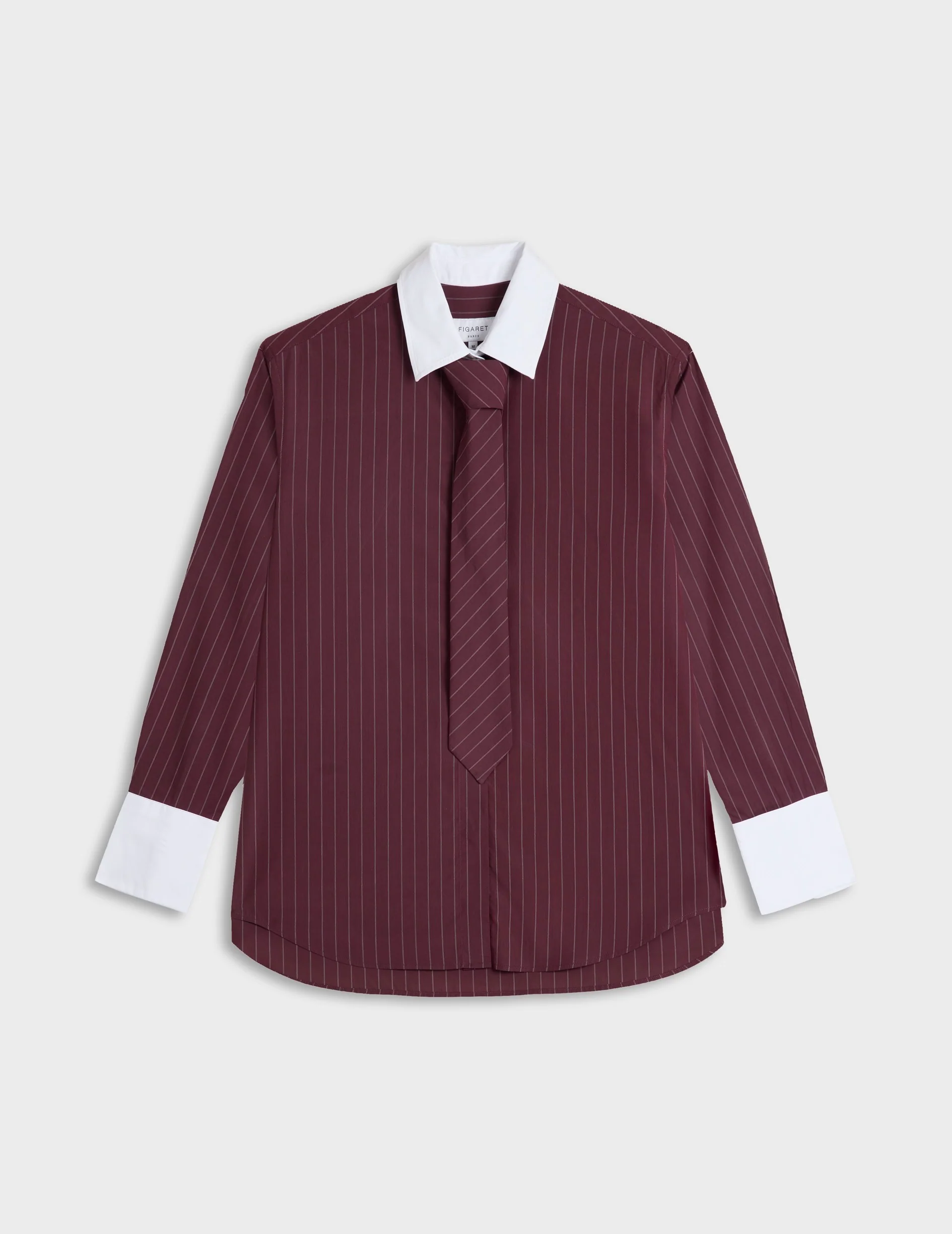 Chemise Naéline avec cravate amovible rayée bordeaux - Image 5