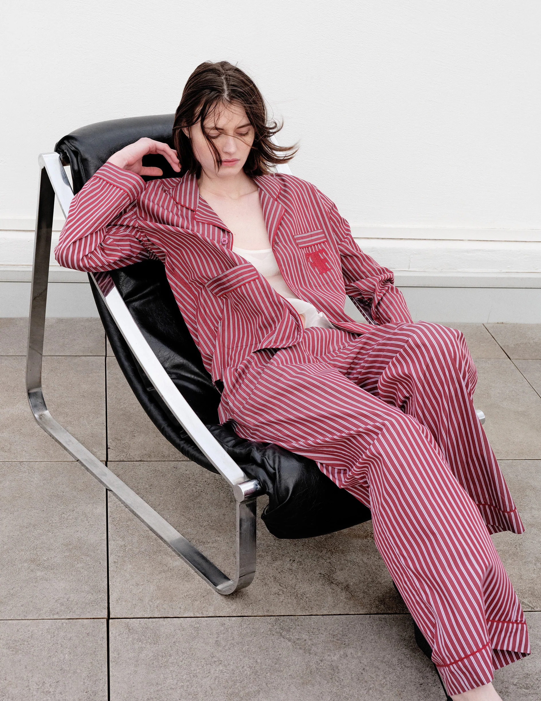 Pantalon de pyjama Notte en popeline rayée bordeaux - Image 2