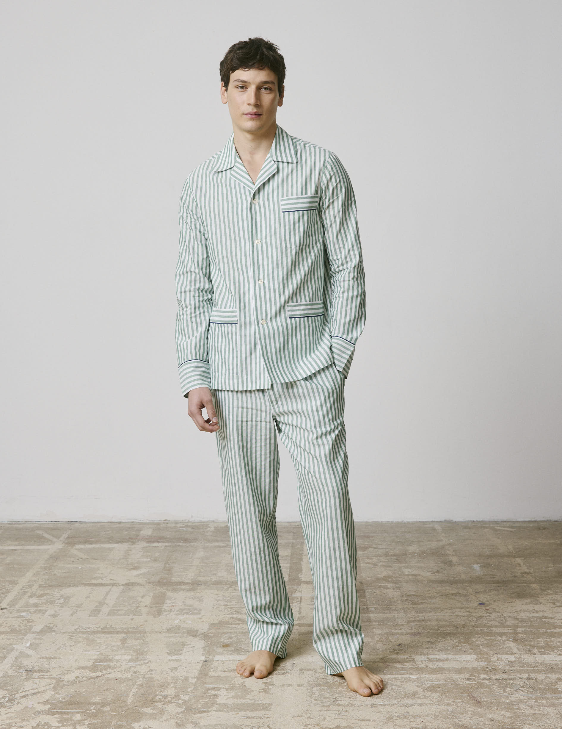Pyjama Louis en coton et lin rayé vert