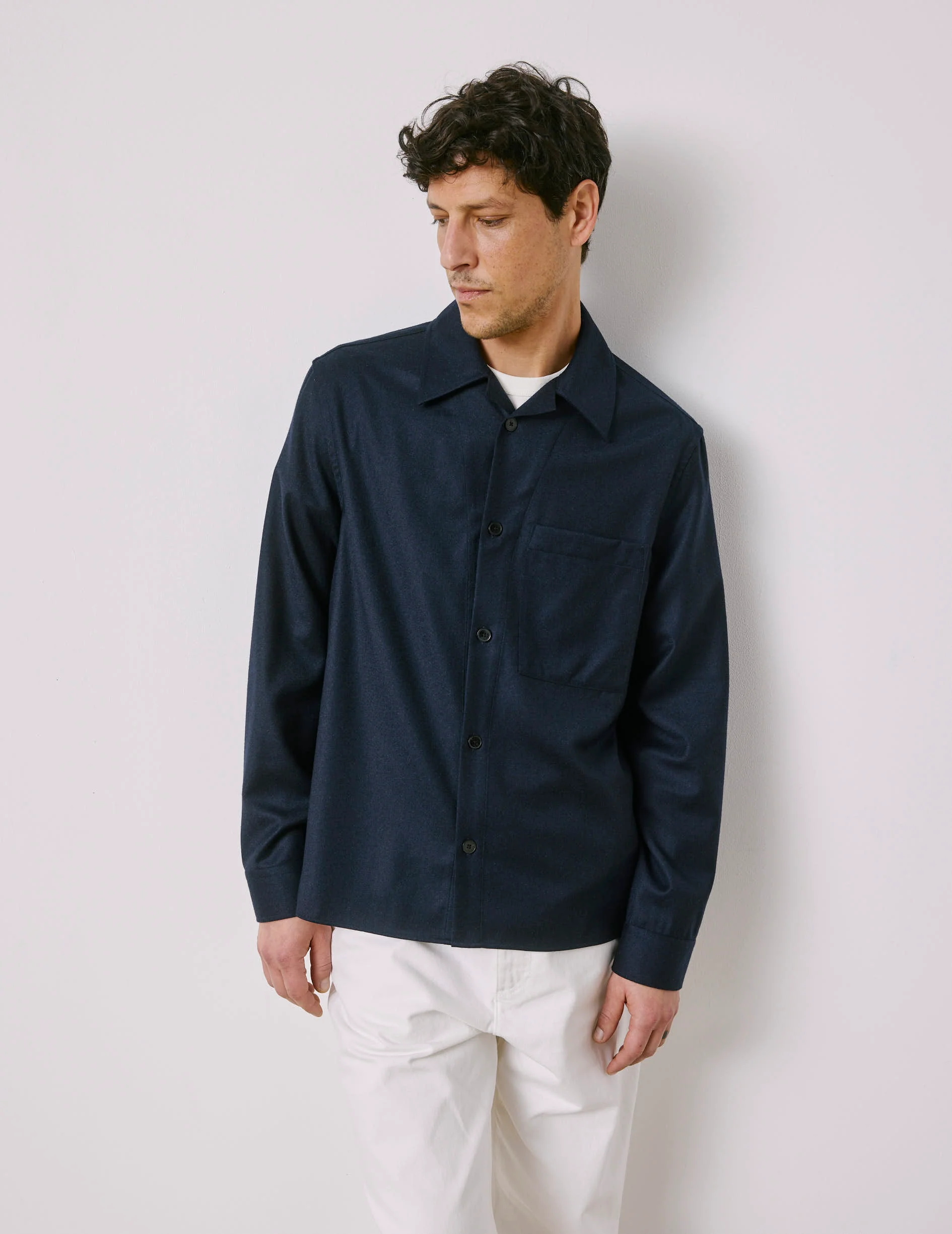 Surchemise Nael en laine vierge et cachemire bleu marine